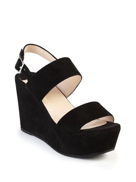 prada platform wedge sandals|prada black suede platform sandals.